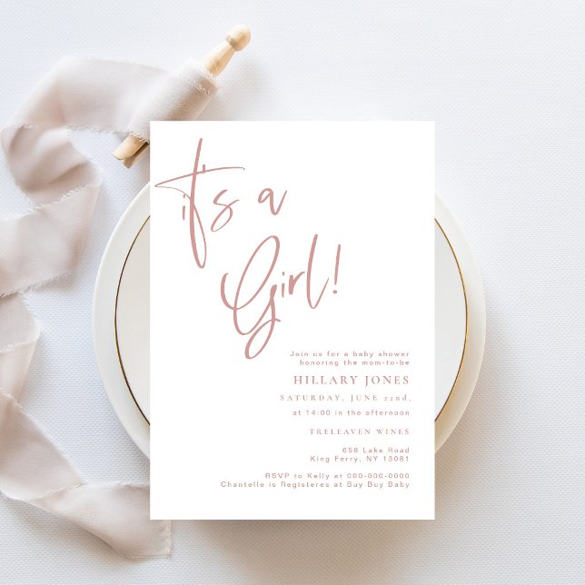 Dusty Pink/Rose Es ist ein Mädchenherz Babydusche Einladung (Von Creator hochgeladen)