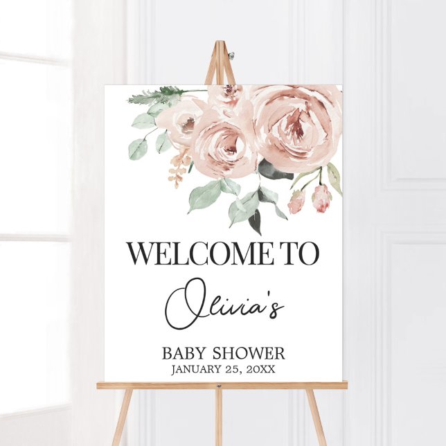 Dusty Pink Rose Es ist eine Girl Baby Dusche Willk Poster (It's a Girl Dusty Pink Rose Baby Shower Welcome Sign)