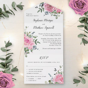 Dusty Pink Rose Eucalyptus Botanical Wedding All In One Einladung