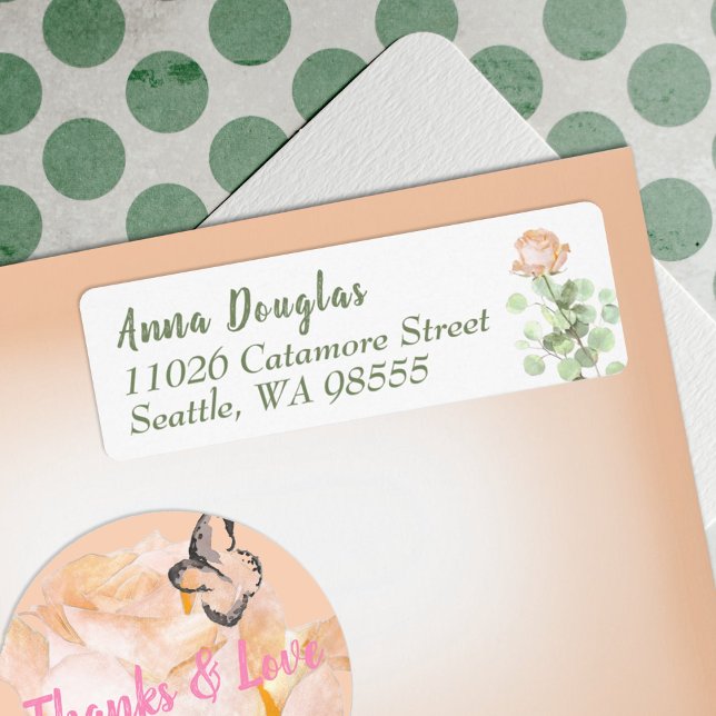 Dusty Pink Rose Eukalyptus Rücksendeadresse (dusty peach roses botanical return address label personalized stationary grad graduate floral pink)