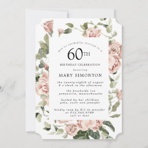 Dusty Pink Rose Floral 60. Geburtstagsparty Einladung