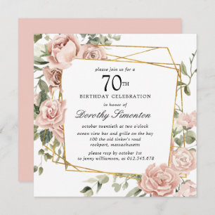 Dusty Pink Rose Floral 70. Geburtstag Einladung