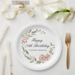 Dusty Pink Rose Floral 70. Geburtstag Pappteller