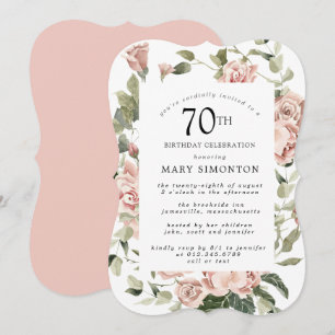 Dusty Pink Rose Floral 70. Geburtstagsparty Einlad Einladung