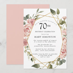 Dusty Pink Rose Floral 70. Geburtstagsparty Einladung