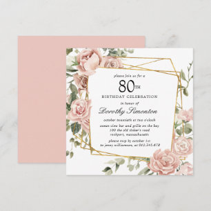 Dusty Pink Rose Floral 80. Geburtstag Einladung