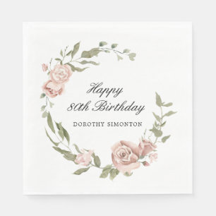 Dusty Pink Rose Floral 80. Geburtstag Serviette
