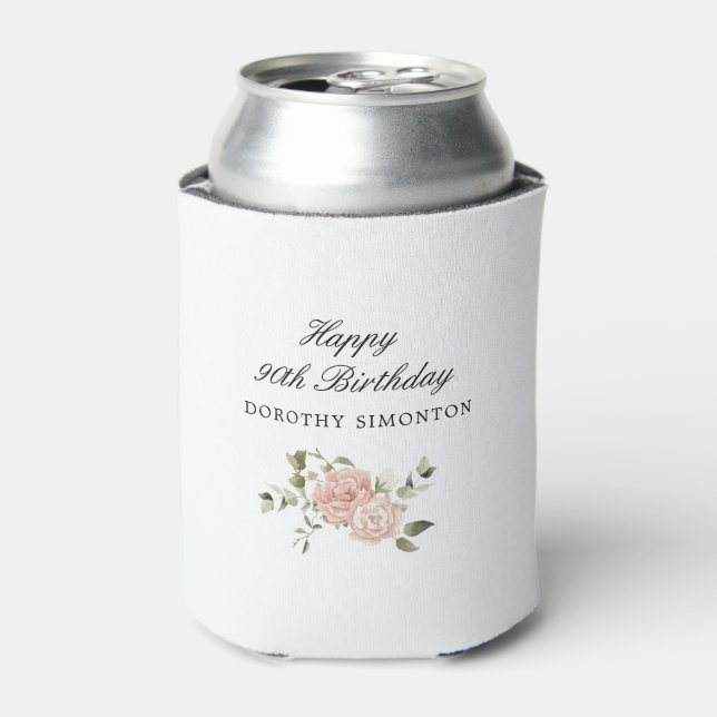 Dusty Pink Rose Floral 90. Geburtstag Dosenkühler (Kanne Vorderseite)