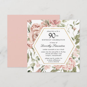 Dusty Pink Rose Floral 90. Geburtstag Einladung
