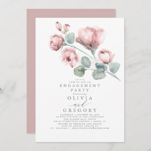 Dusty Pink Rose Floral Elegante Engagement Party Einladung