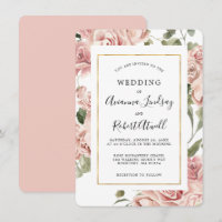 Dusty Pink Rose Floral Gold Rahmen Hochzeit