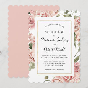 Dusty Pink Rose Floral Gold Rahmen Wedding Invitat Einladung