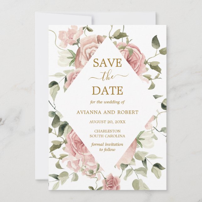 Dusty Pink Rose Foto Save The Date (Vorderseite)