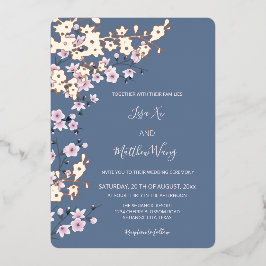 Dusty Pink Rose Gold Cherry Blossom Hochzeit Folieneinladung