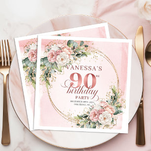 Dusty Pink Rose Gold Floral 90. Geburtstagsfeier Serviette