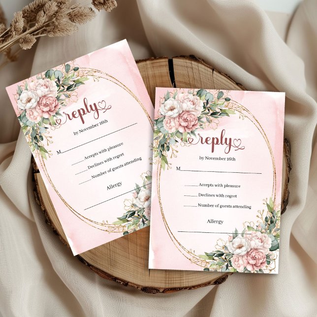 Dusty Pink Rose Gold Floral Wedding RSVP Card Karte (Dusty Pink Rose Gold Floral Wedding RSVP Card

)