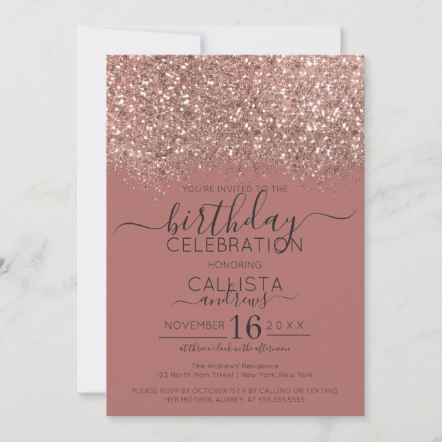 Dusty Pink Rose Gold Glitzer Confetti Geburtstag Einladung (Vorderseite)