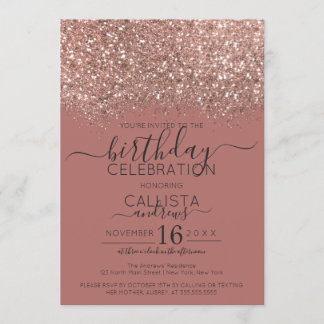 Dusty Pink Rose Gold Glitzer Confetti Geburtstag Einladung