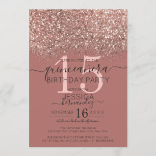 Dusty Pink Rose Gold Glitzer Confetti Quinceañera Einladung