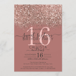 Dusty Pink Rose Gold Glitzer Confetti Sweet 16 Einladung