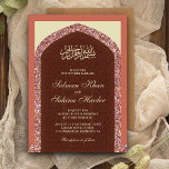 Dusty Pink Rose Gold Glitzer Mihrab Muslim Wedding Einladung<br><div class="desc">Die elegante Hochzeitseinladung im islamischen Stil mit einem wunderschönen Mihrab mit den Imitaten Rose Gold Glitzer Akzenten mit Bismillah in arabischer Kalligraphie. Fügen Sie einfach Ihre Veranstaltungsdetails zu dieser einfach zu bedienenden Vorlage hinzu,  um sie zu einer einmaligen Einladung zu machen.</div>