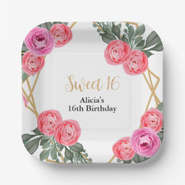 Dusty Pink Rose Grüne Flora Gold Sweet 16 Pappteller
