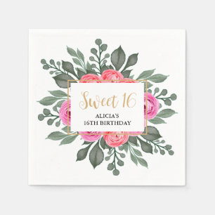 Dusty Pink Rose Grüne Flora Sweet 16 Serviette