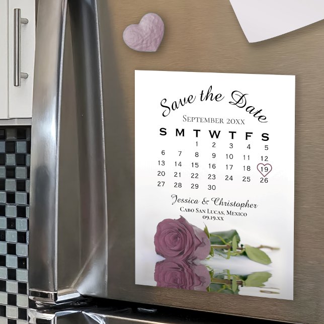 Dusty Pink Rose Save the Date Calendar Magnet (Von Creator hochgeladen)