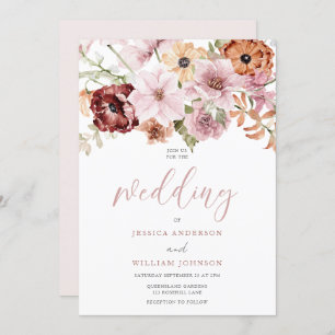 Dusty Pink Rose Watercolor Florals Wedding Einladung