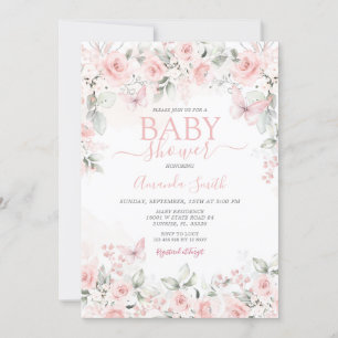 Dusty Pink Roses Baby Dusche Einladung