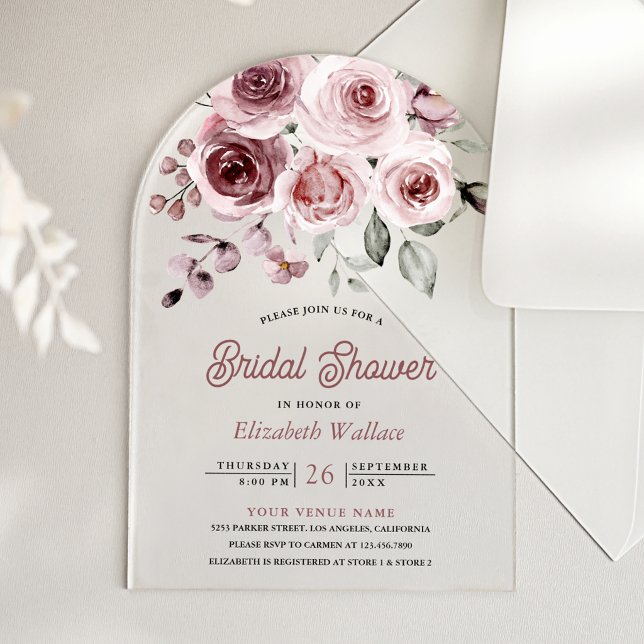 Dusty Pink Roses Bridal Shower Acryleinladungen (Von Creator hochgeladen)