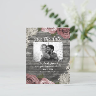 Dusty Pink Roses & Cream Lace Grau Save the Date Einladung