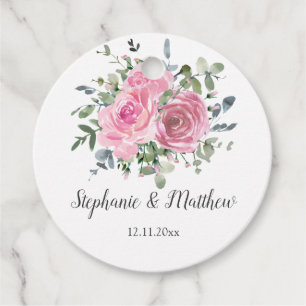 Dusty Pink Roses Eukalyptus Botanische Hochzeit Geschenkanhänger