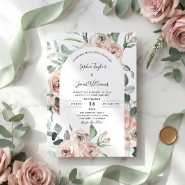 Dusty Pink Roses Floral Eukalyptus Wedding Einladung