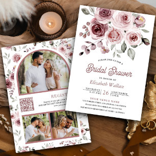 Dusty Pink Roses Foto QR Code Brautparty Einladung
