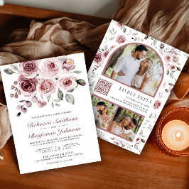 Dusty Pink Roses Foto QR Code Hochzeit Einladung