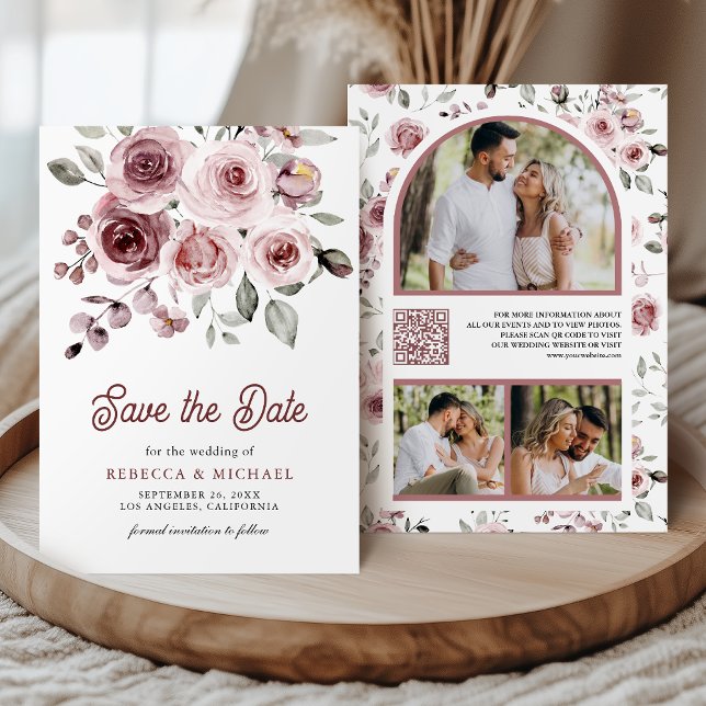 Dusty Pink Roses Foto QR Code Hochzeit Save The Date (Von Creator hochgeladen)