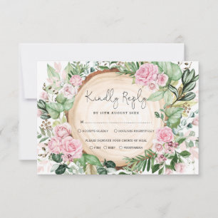 Dusty Pink Roses Greenery Forest Wedding RSVP Card Karte