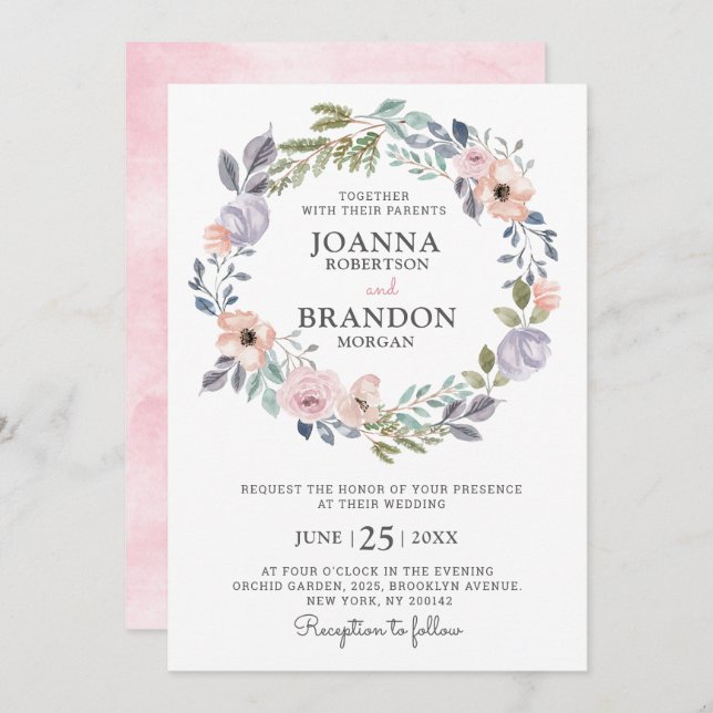 Dusty Pink Roses Mittelsommer Blumenhochzeit Einladung (Vorne/Hinten)