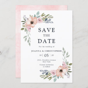 Dusty Pink Roses Mittelsommer Floral Save the Date Einladung