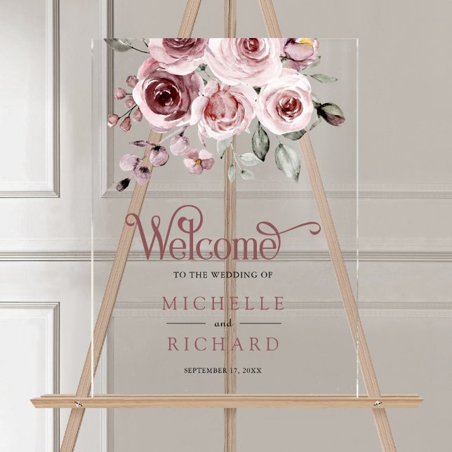 Dusty Pink Roses Wedding Welcome Acrylschild (Von Creator hochgeladen)