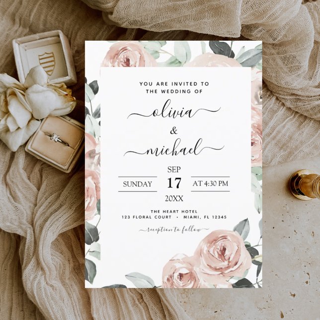 Dusty Pink Sage Green Floral Wedding Einladung (Von Creator hochgeladen)