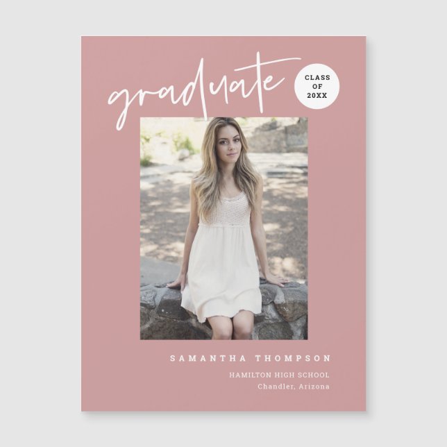 Dusty Pink Script School Graduate Foto Magnet (Vorderseite)