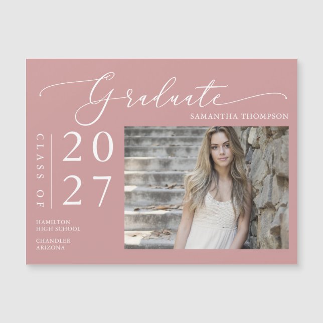 Dusty Pink Script School Graduate Foto Magnet (Vorderseite)