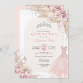 Dusty Pink Silver Boho Blume Quinceañera Kleid Einladung