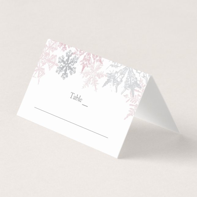 Dusty Pink & Silver Snowflakes Hochzeit Platzkarte Visitenkarten (Vorderseite)