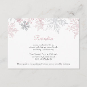 Dusty Pink & Silver Snowflakes Hochzeitsempfang Begleitkarte