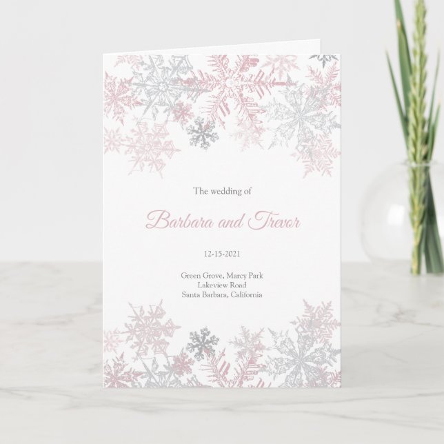 Dusty Pink & Silver Snowflakes Winterhochzeit Programm (Vorderseite)