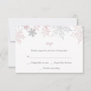 Dusty Pink & Silver Snowflakes Winterhochzeit RSVP Karte