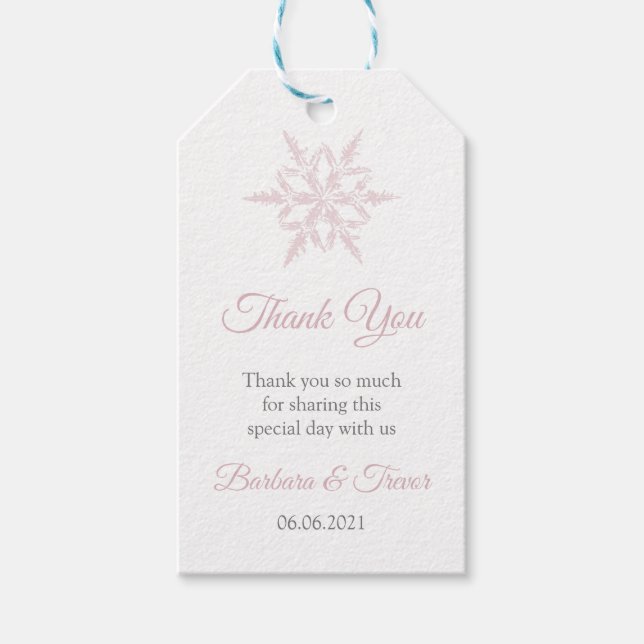 Dusty Pink Snowflakes Winter Wedding Danke Geschenkanhänger (Vorderseite)